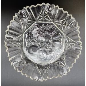 Vintage 11" Indiana Glass Bowl Grapevine Motif Scalloped Fluted Rim Elegant